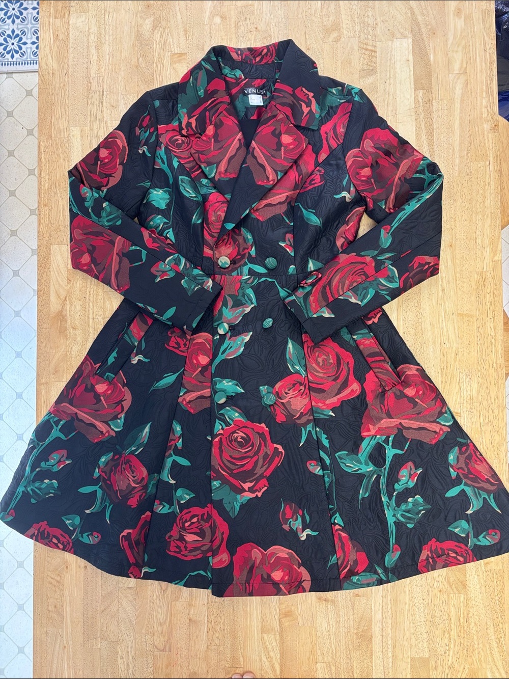 NWOT Venus Rose Floral Jacquard Fit & Flare Double Breasted Dress Coat Jacket 2